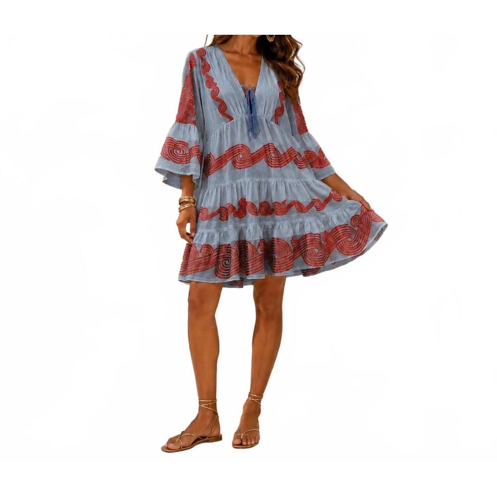 NEW MYSTERY RESORT asteria embroidered mini dress in red